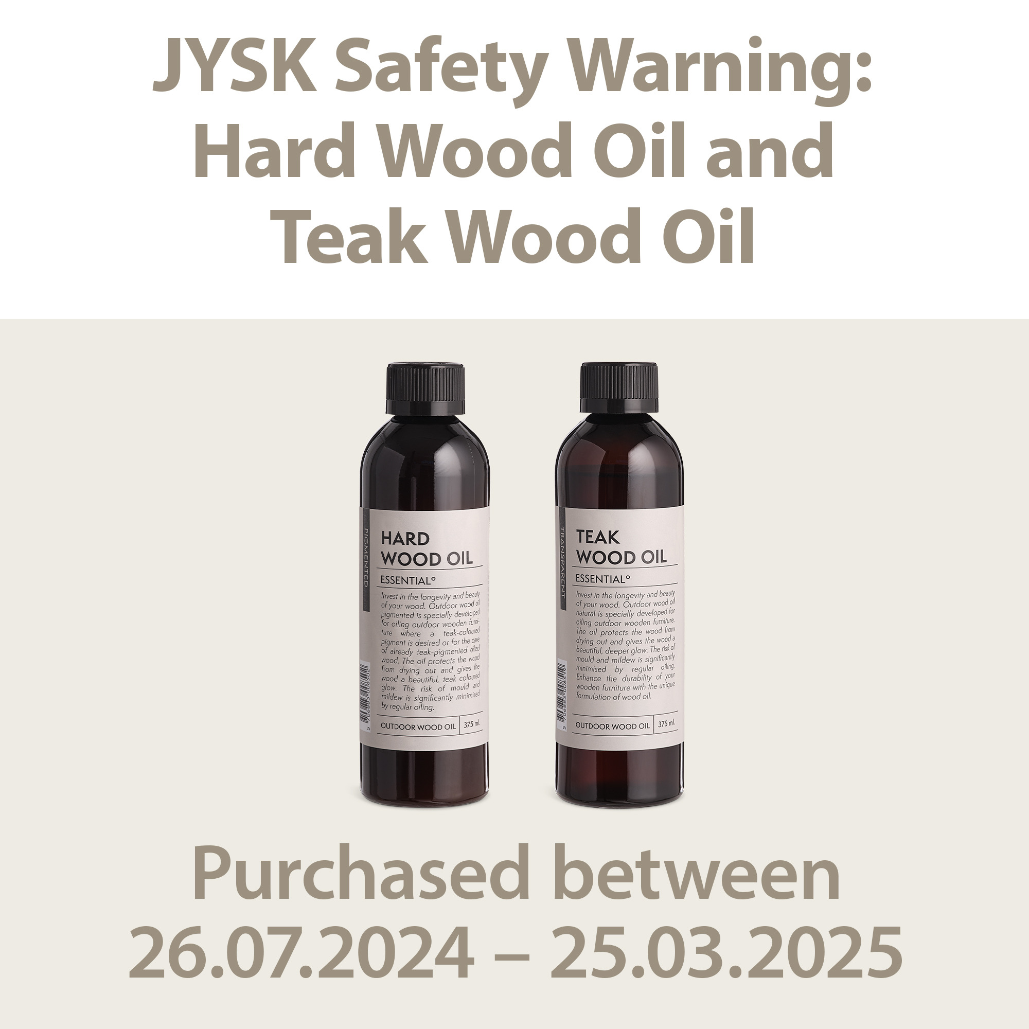 Hard wood Oil and Teak Wood Oil recall